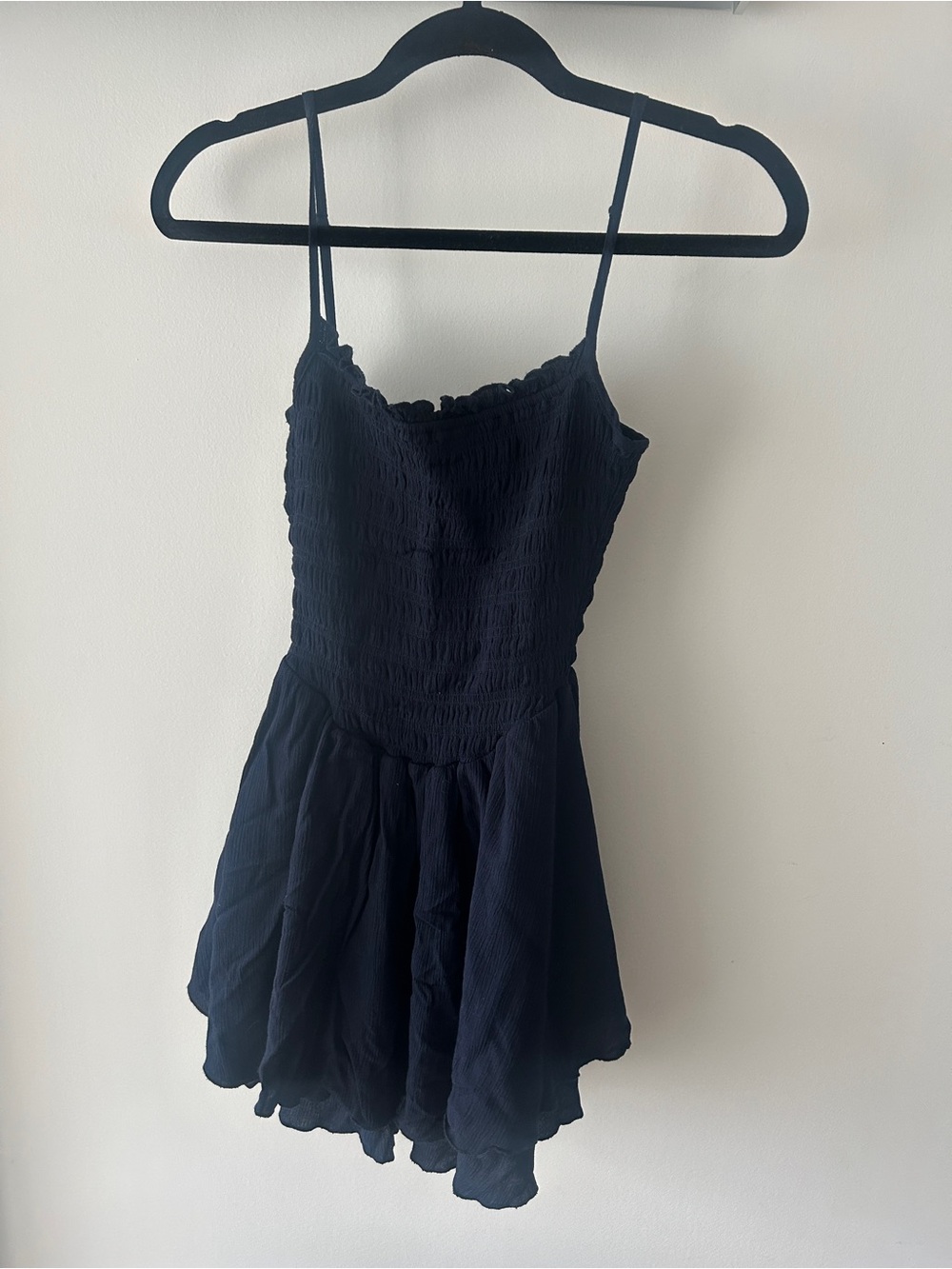 Garage Navy Smocked Spaghetti-Strap Romper